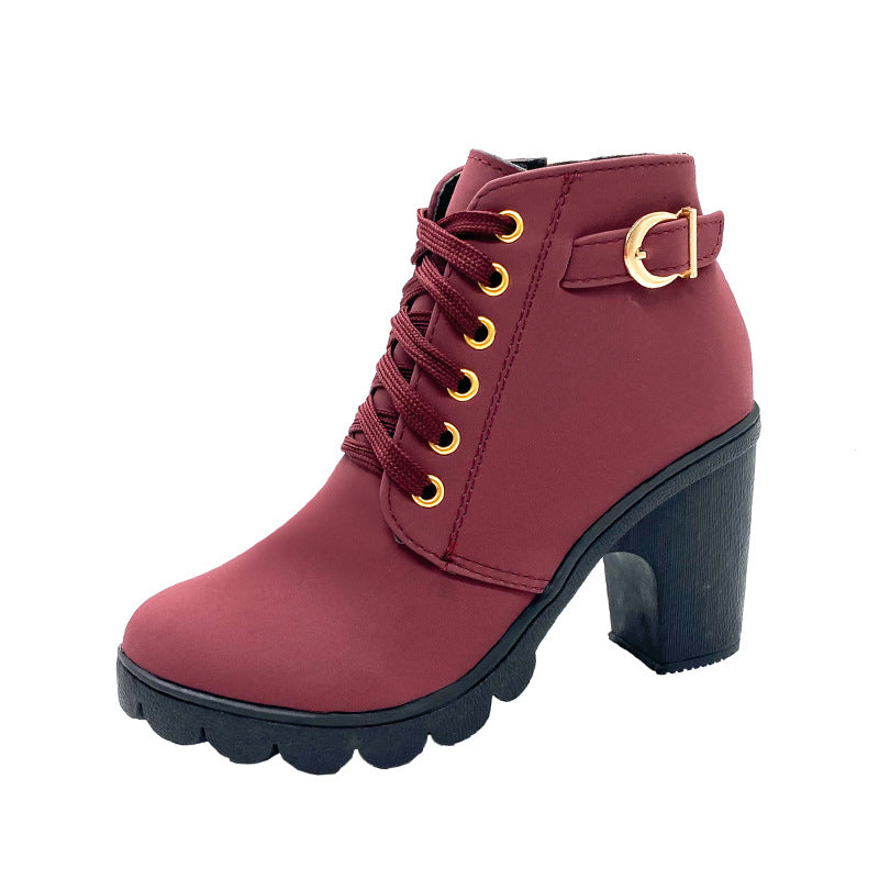 Damen Stiefel mit robustem Absatz und Schnürverschluss - 9