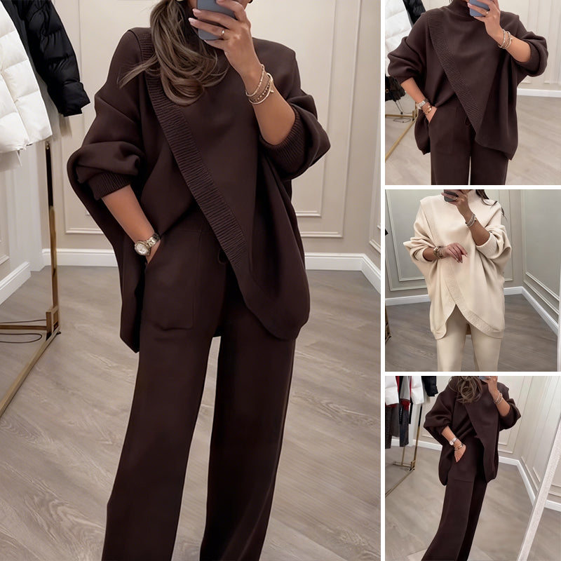Zweiteiler Damen - Asymmetrischer Pullover mit Weiten Hosen - 1