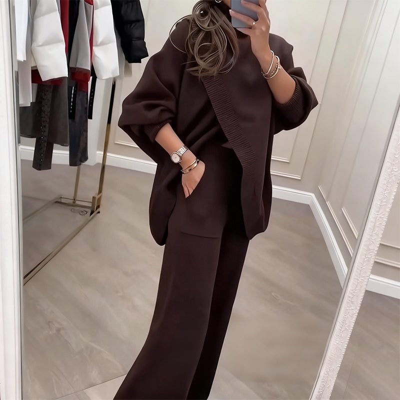 Zweiteiler Damen - Asymmetrischer Pullover mit Weiten Hosen - 3