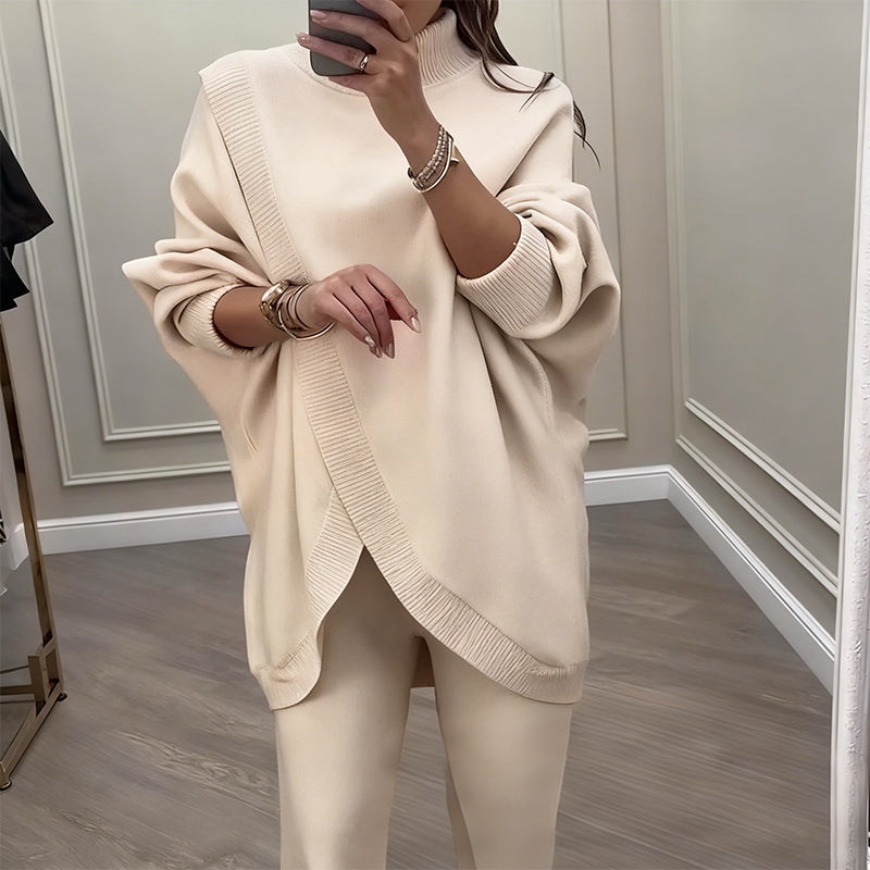 Zweiteiler Damen - Asymmetrischer Pullover mit Weiten Hosen - 5