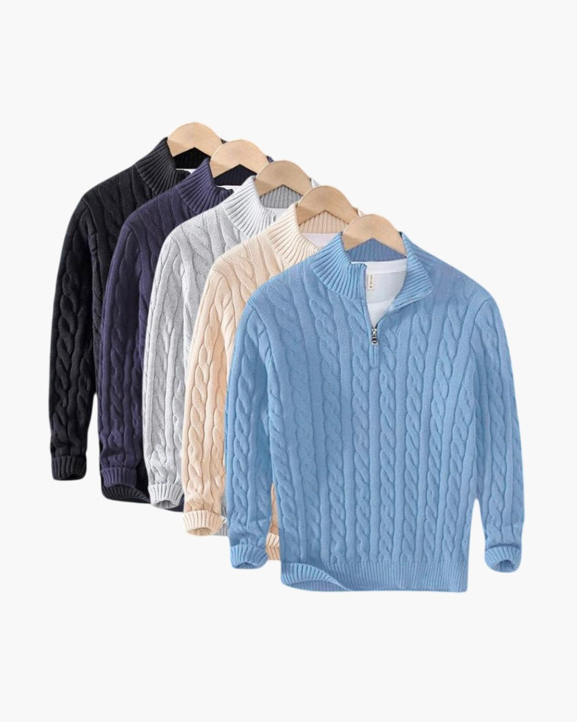 Herrenpullover mit Zopfdesign und Reißverschluss - 1