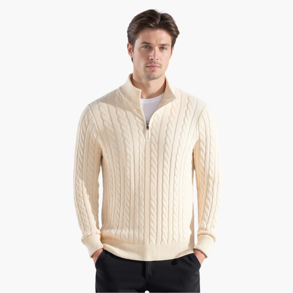 Herrenpullover mit Zopfdesign und Reißverschluss - 3