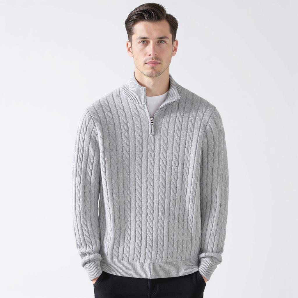 Herrenpullover mit Zopfdesign und Reißverschluss - 4