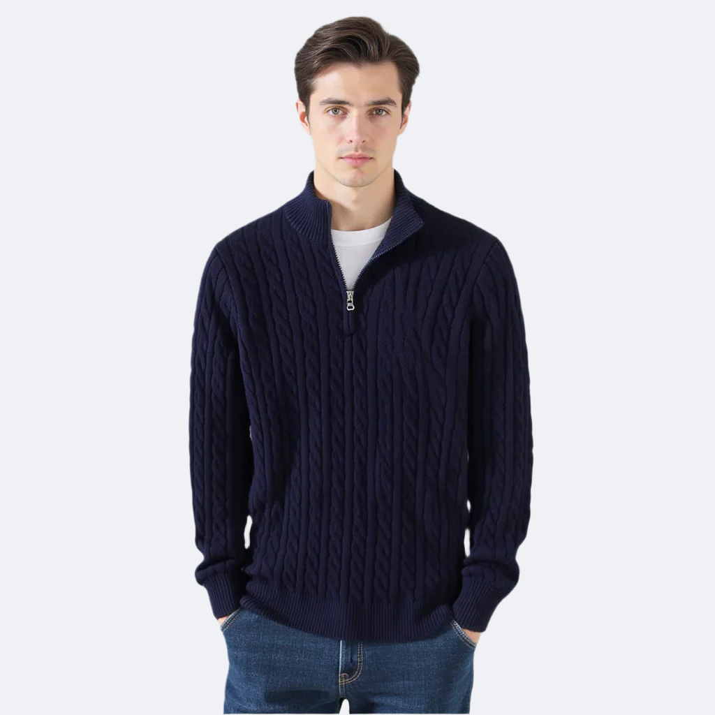 Herrenpullover mit Zopfdesign und Reißverschluss - 5
