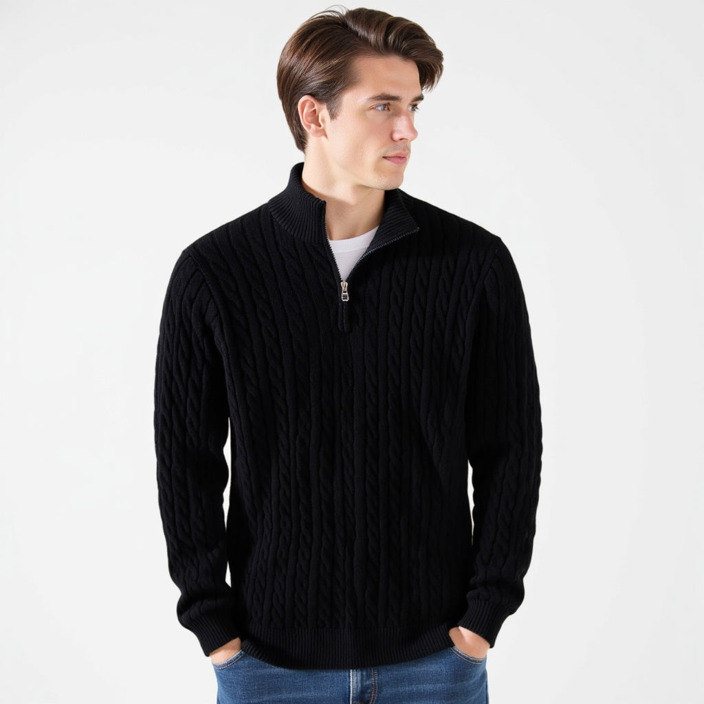 Herrenpullover mit Zopfdesign und Reißverschluss - 6