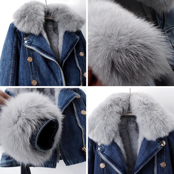 Damen Jeansjacke mit abnehmbarem Kragen und Gürtel - 4