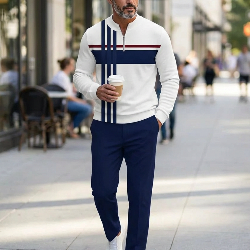Modisches Herrenoutfit mit Zip-Hemd und lässiger Hose - 4