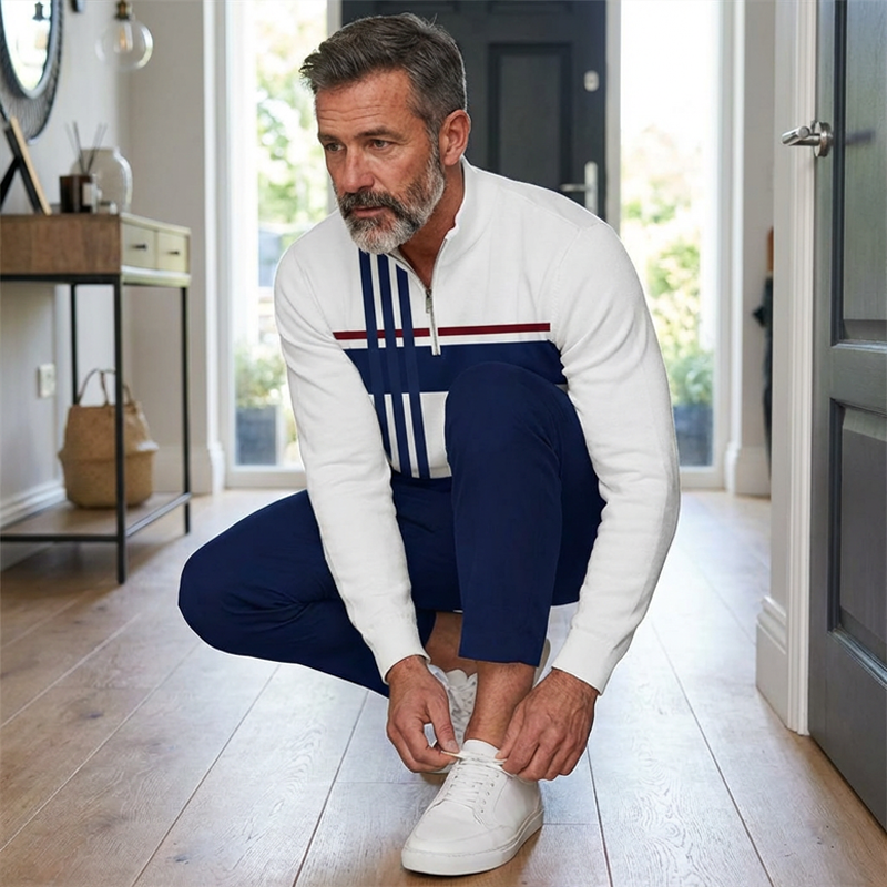 Modisches Herrenoutfit mit Zip-Hemd und lässiger Hose - 7