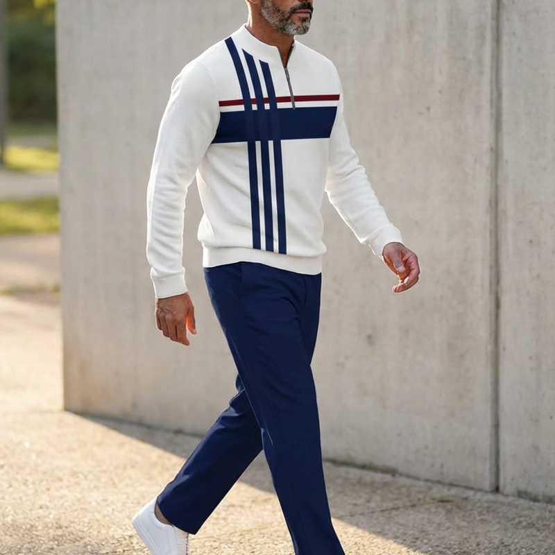 Modisches Herrenoutfit mit Zip-Hemd und lässiger Hose - 11