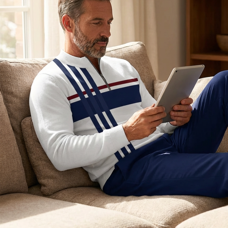 Modisches Herrenoutfit mit Zip-Hemd und lässiger Hose - 12