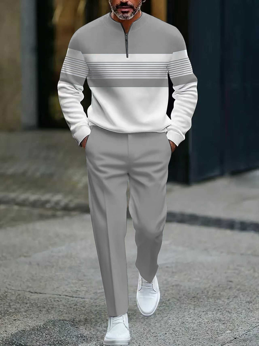 Modisches Herrenoutfit mit Zip-Hemd und lässiger Hose - 13