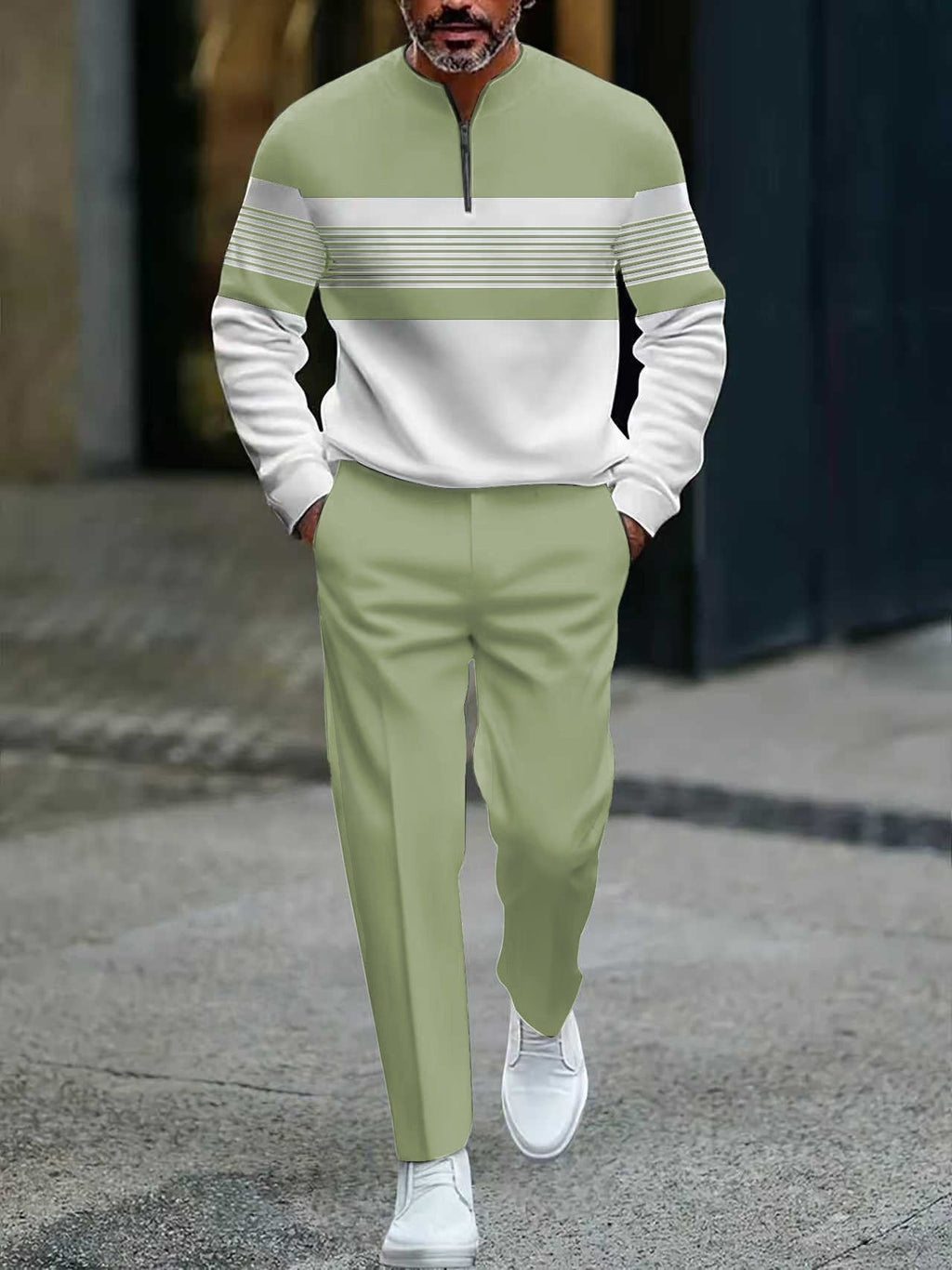 Modisches Herrenoutfit mit Zip-Hemd und lässiger Hose - 14