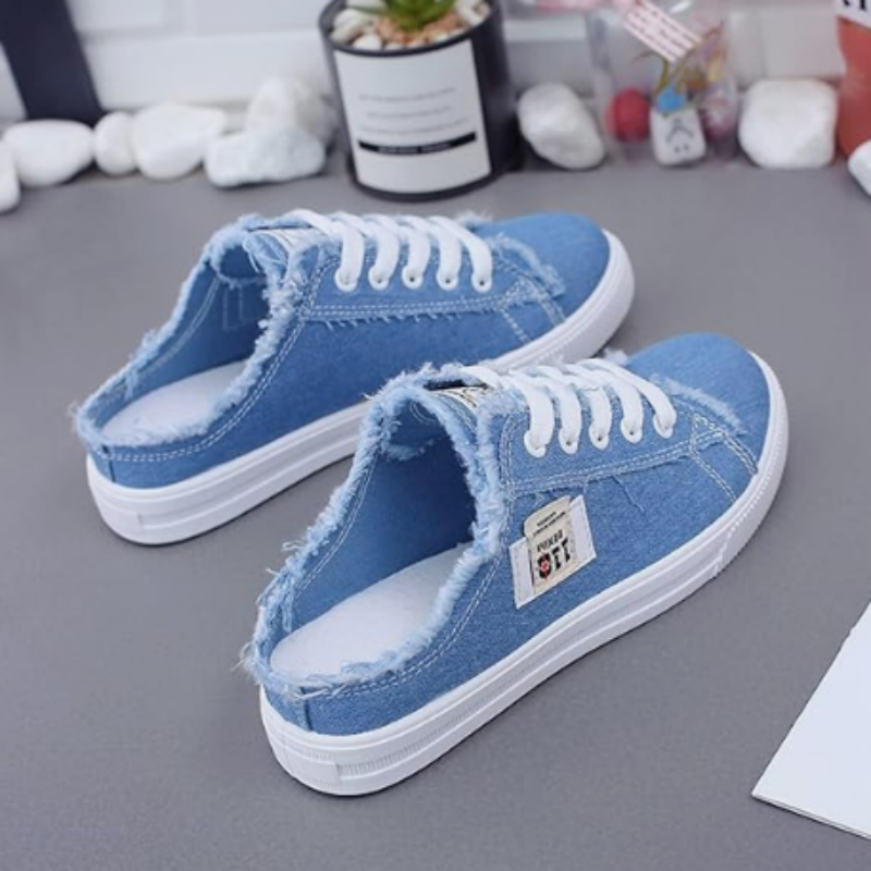 Damen Sneakers mit offener Ferse und fransigen Details - 1