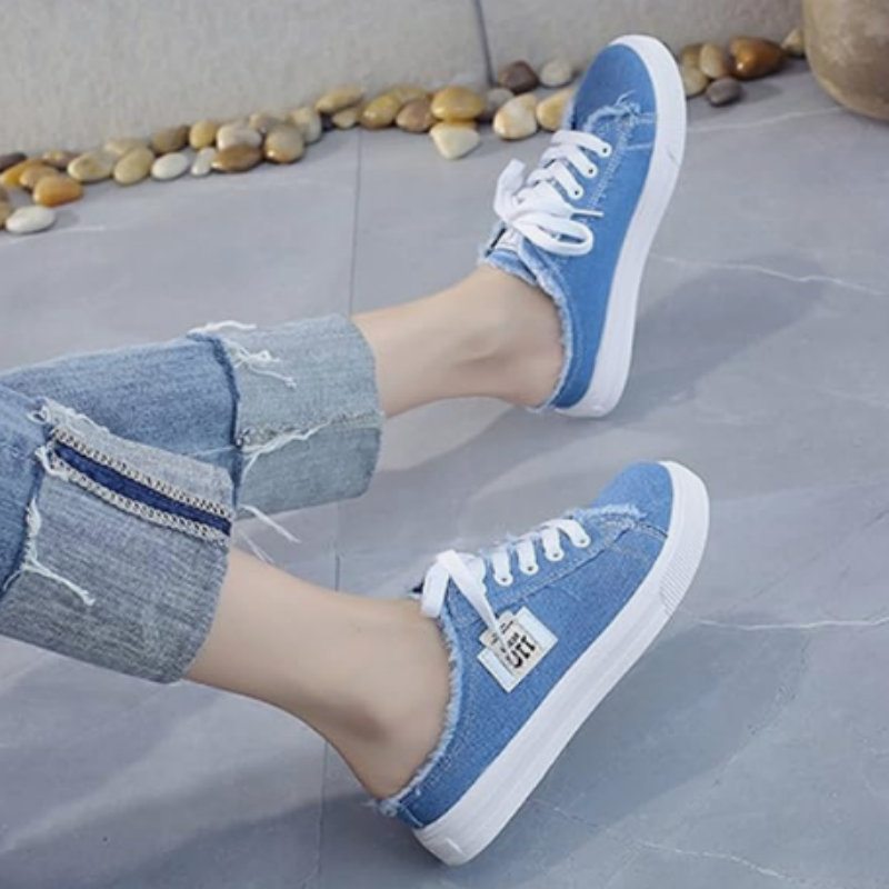 Damen Sneakers mit offener Ferse und fransigen Details - 3