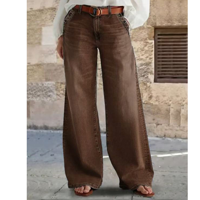 Jeans Damen mit weitem Bein und hohem Bund - 2