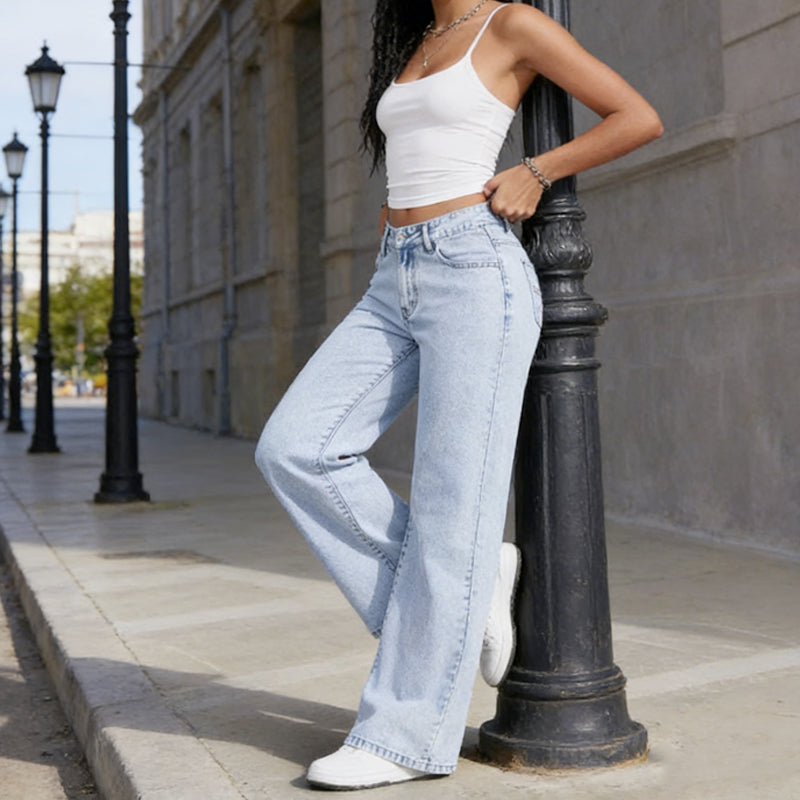 Hochgeschnittene Jeans Damen mit weitem Bein | T&S - 1 - Modeglanz