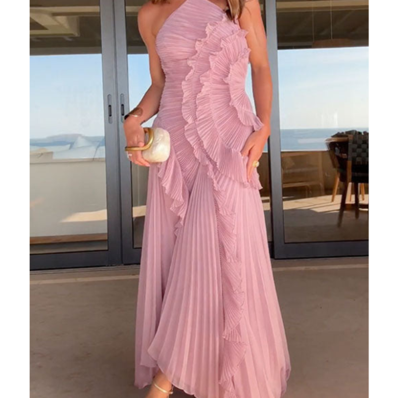 Maxikleid Damen mit asymmetrischem Schnitt und Rüschendetails | M&G - 1 - Modeglanz