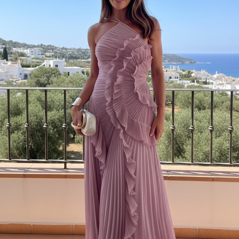Maxikleid Damen mit asymmetrischem Schnitt und Rüschendetails | M&G - 2 - Modeglanz