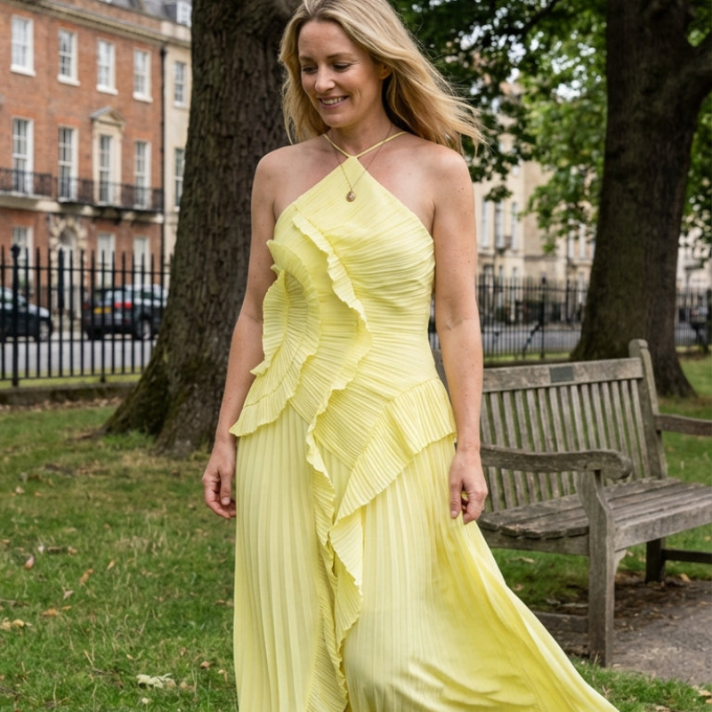 Maxikleid Damen mit asymmetrischem Schnitt und Rüschendetails | M&G - 6 - Modeglanz
