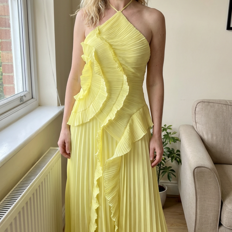 Maxikleid Damen mit asymmetrischem Schnitt und Rüschendetails | M&G - 7 - Modeglanz