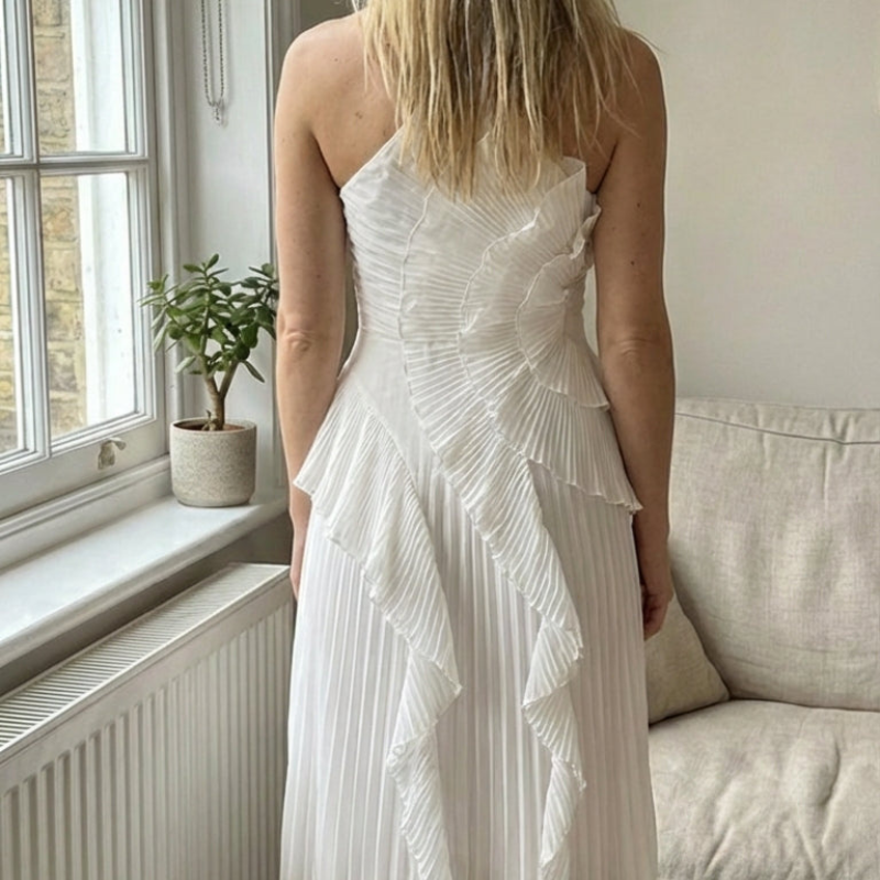 Maxikleid Damen mit asymmetrischem Schnitt und Rüschendetails | M&G - 8 - Modeglanz