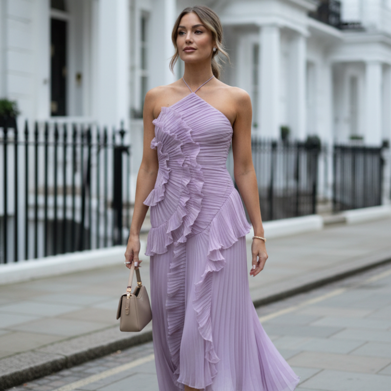 Maxikleid Damen mit asymmetrischem Schnitt und Rüschendetails | M&G - 11 - Modeglanz