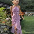 Maxikleid Damen mit asymmetrischem Schnitt und Rüschendetails | M&G - 12 - Modeglanz