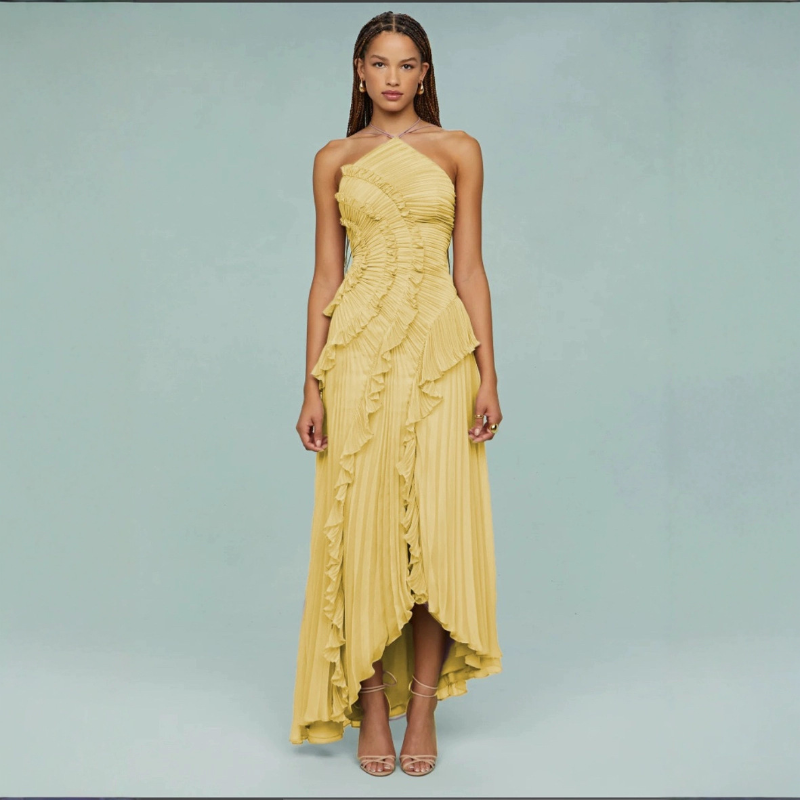 Maxikleid Damen mit asymmetrischem Schnitt und Rüschendetails | M&G - 13 - Modeglanz