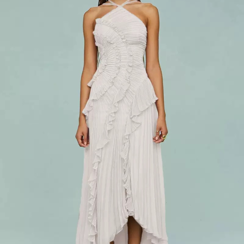 Maxikleid Damen mit asymmetrischem Schnitt und Rüschendetails | M&G - 14 - Modeglanz