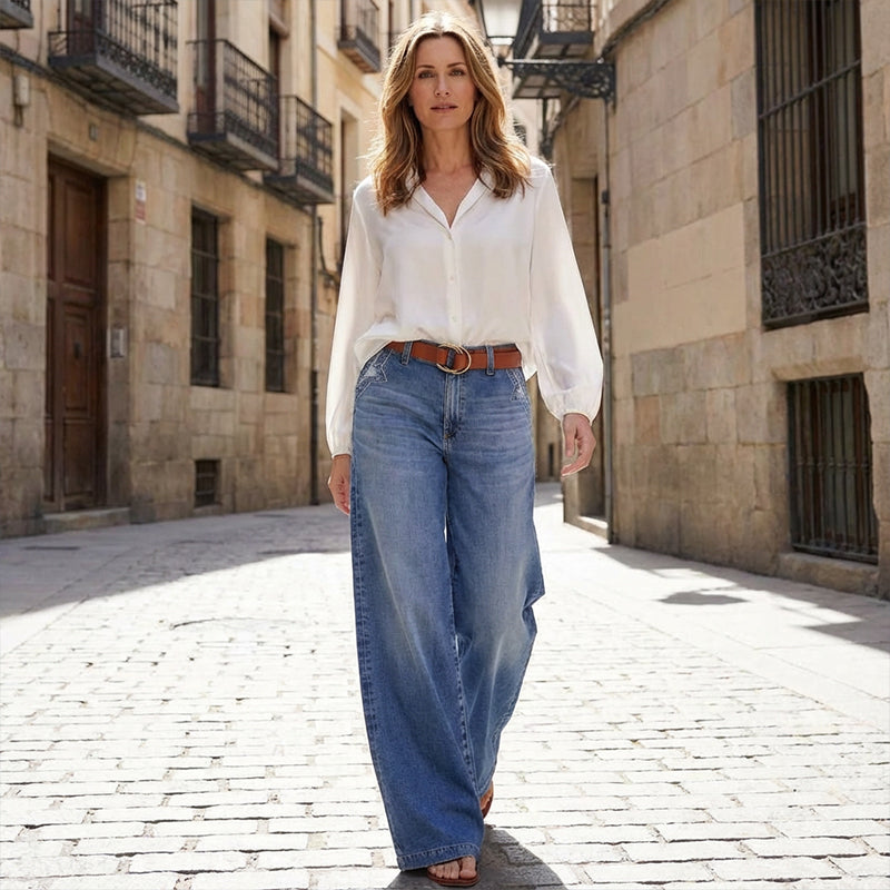 Damen Jeans mit weitem Bein und hoher Taille | M&G - 5 - Modeglanz