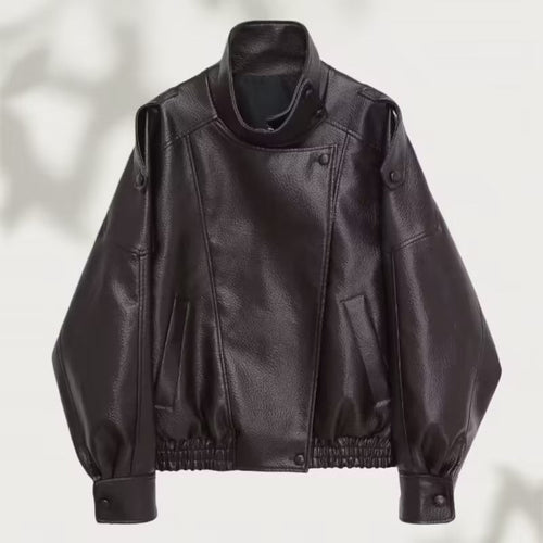 Bikerjacke Damen mit asymmetrischem Revers und lässigem Schnitt | T&S - 1 - Modeglanz