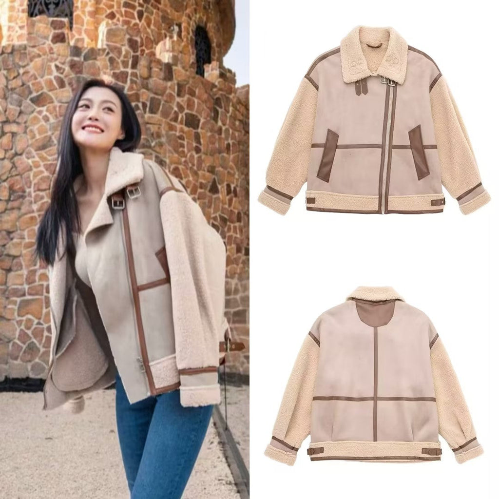 Oversized Fliegerjacke Damen mit asymmetrischem Reißverschluss und Stehkragen | T&S - 1 - Modeglanz