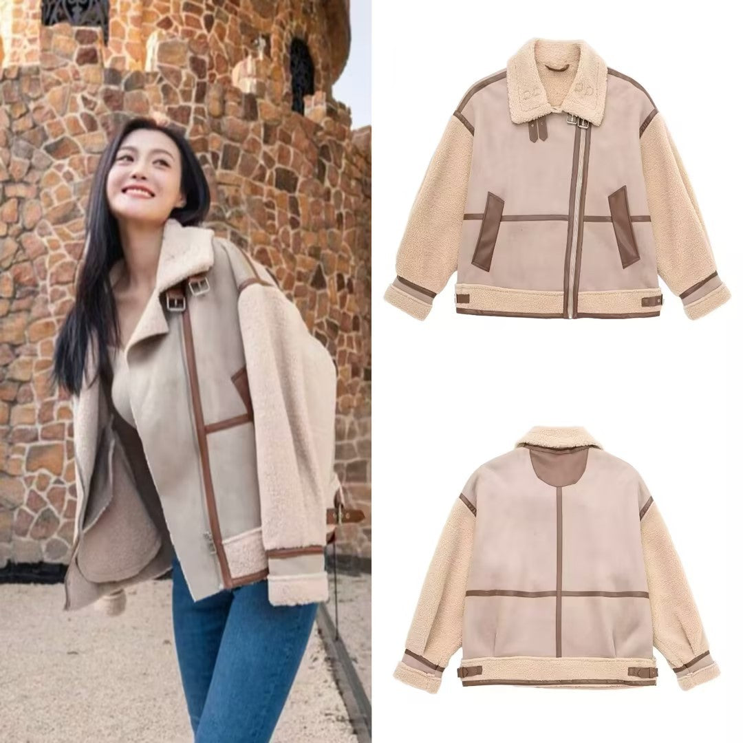 Oversized Fliegerjacke Damen mit asymmetrischem Reißverschluss und Stehkragen | T&S - 1 - Modeglanz
