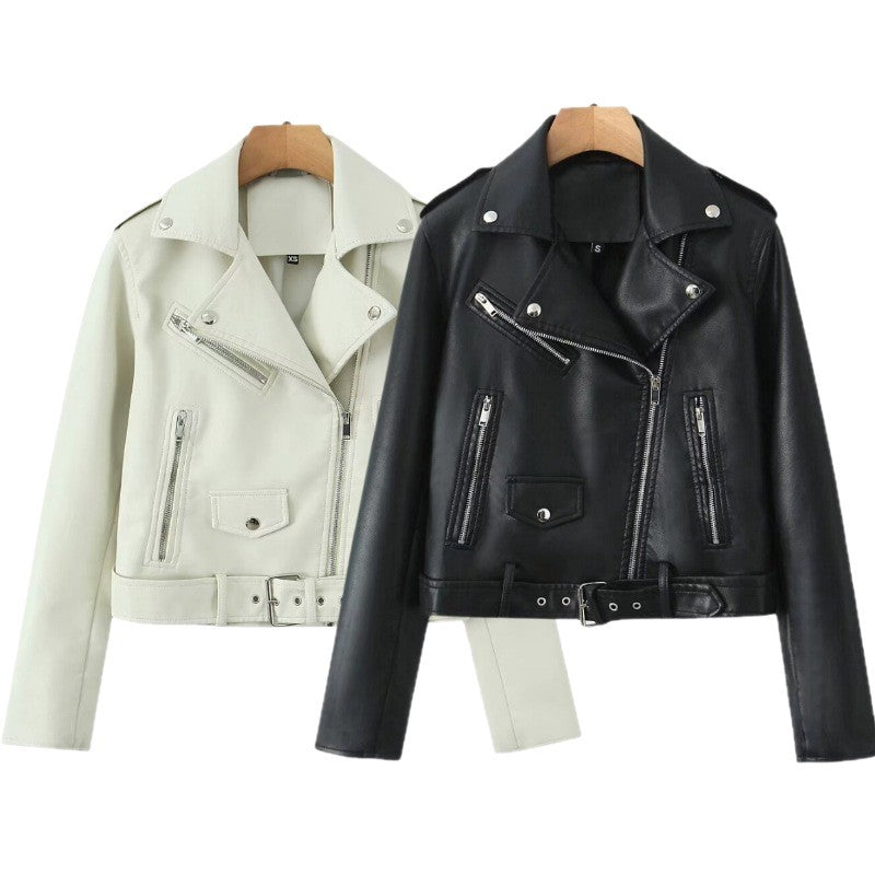 Bikerjacke Damen mit asymmetrischem Reißverschluss und Taillengürtel | T&S - 3 - Modeglanz