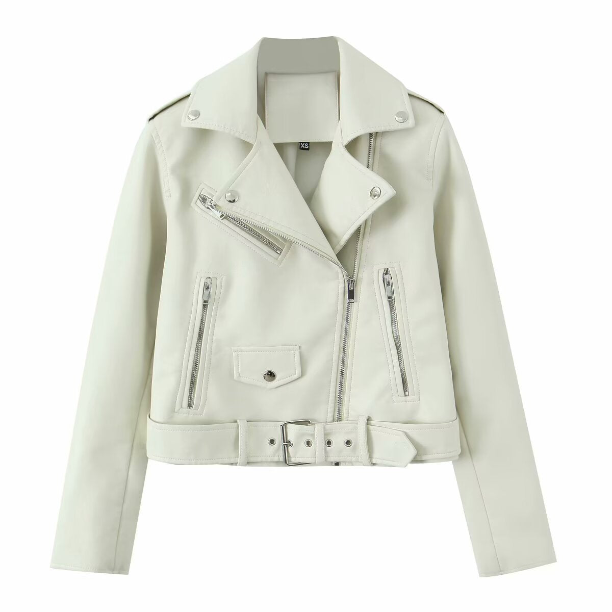 Bikerjacke Damen mit asymmetrischem Reißverschluss und Taillengürtel | T&S - 4 - Modeglanz