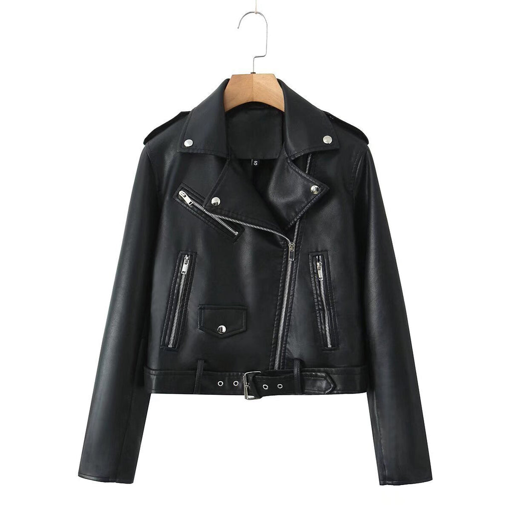 Bikerjacke Damen mit asymmetrischem Reißverschluss und Taillengürtel | T&S - 5 - Modeglanz