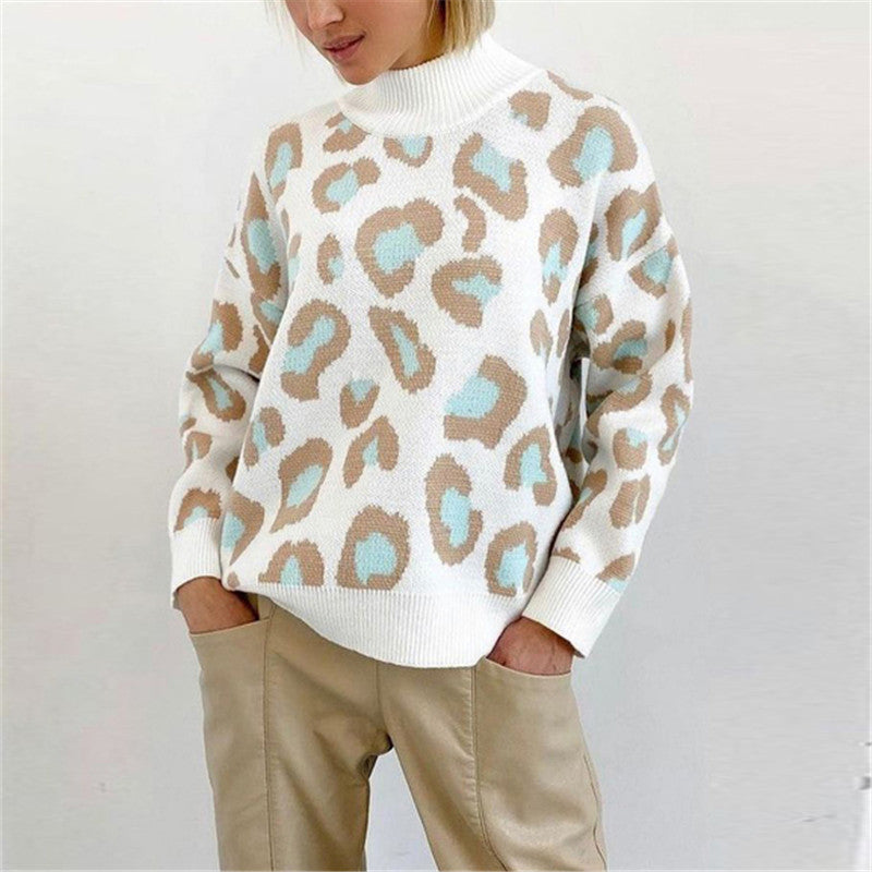 Modischer Pullover Damen mit hohem Kragen und Leopardenmuster | T&S - 2 - Modeglanz