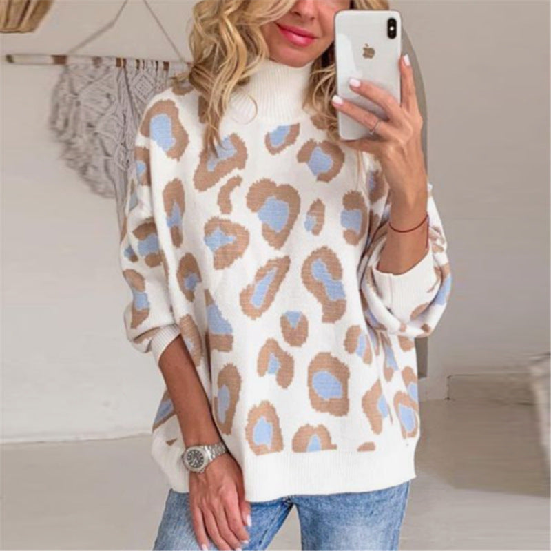 Modischer Pullover Damen mit hohem Kragen und Leopardenmuster | T&S - 4 - Modeglanz