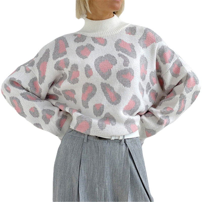 Modischer Pullover Damen mit hohem Kragen und Leopardenmuster | T&S - 5 - Modeglanz