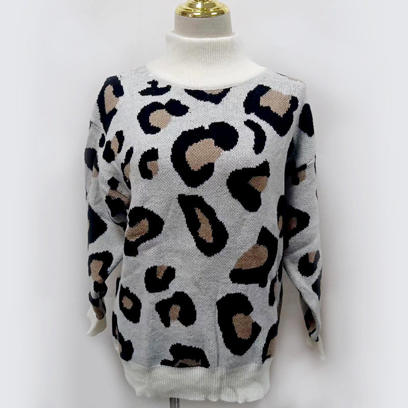 Modischer Pullover Damen mit hohem Kragen und Leopardenmuster | T&S - 6 - Modeglanz