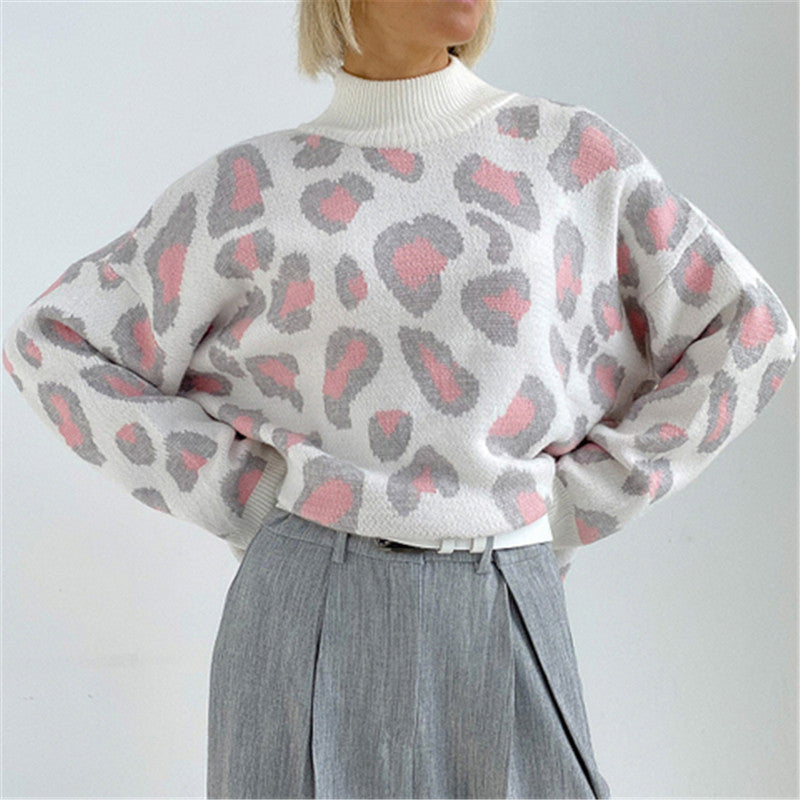 Modischer Pullover Damen mit hohem Kragen und Leopardenmuster | T&S - 7 - Modeglanz
