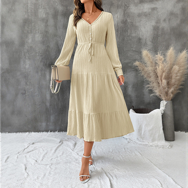 Midi Kleid Damen mit V-Ausschnitt und Bindegürtel | T&S - 1 - Modeglanz