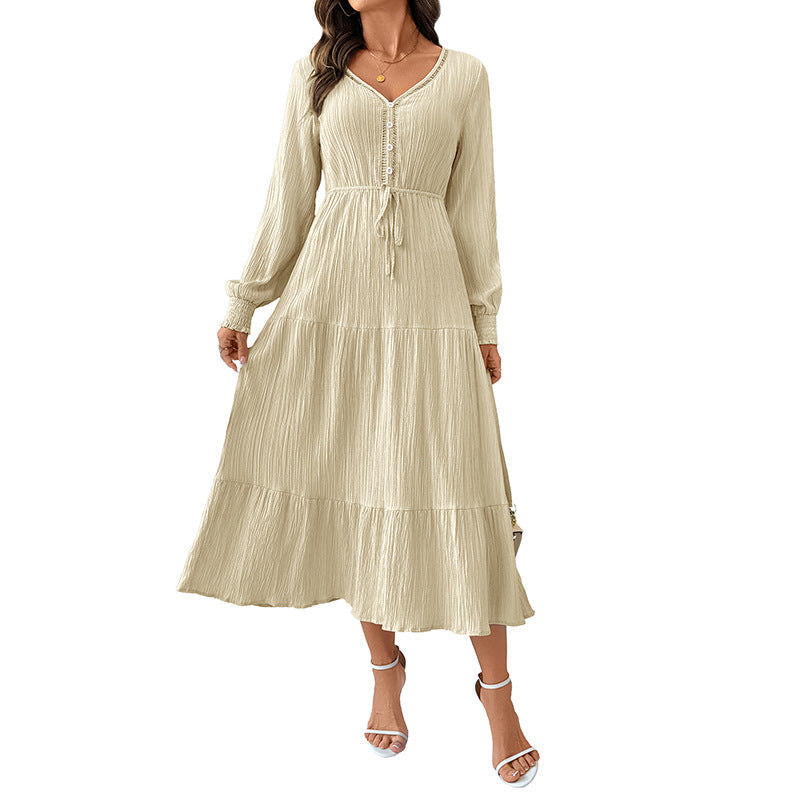 Midi Kleid Damen mit V-Ausschnitt und Bindegürtel | T&S - 5 - Modeglanz
