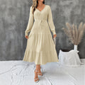 Midi Kleid Damen mit V-Ausschnitt und Bindegürtel | T&S - 6 - Modeglanz