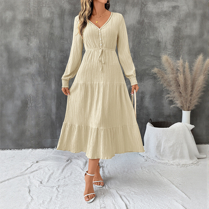 Midi Kleid Damen mit V-Ausschnitt und Bindegürtel | T&S - 6 - Modeglanz