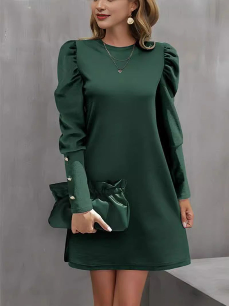 Kleid Damen mit Puffärmel und Rundhalsausschnitt | T&S - 8 - Modeglanz