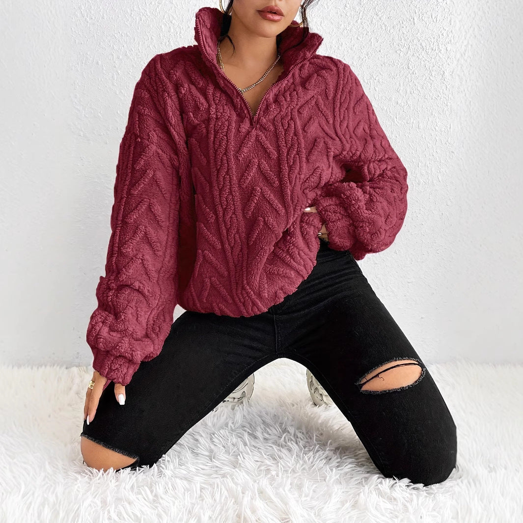 Pullover Damen mit hohem Kragen und Zopfdesign | T&S - 1 - Modeglanz