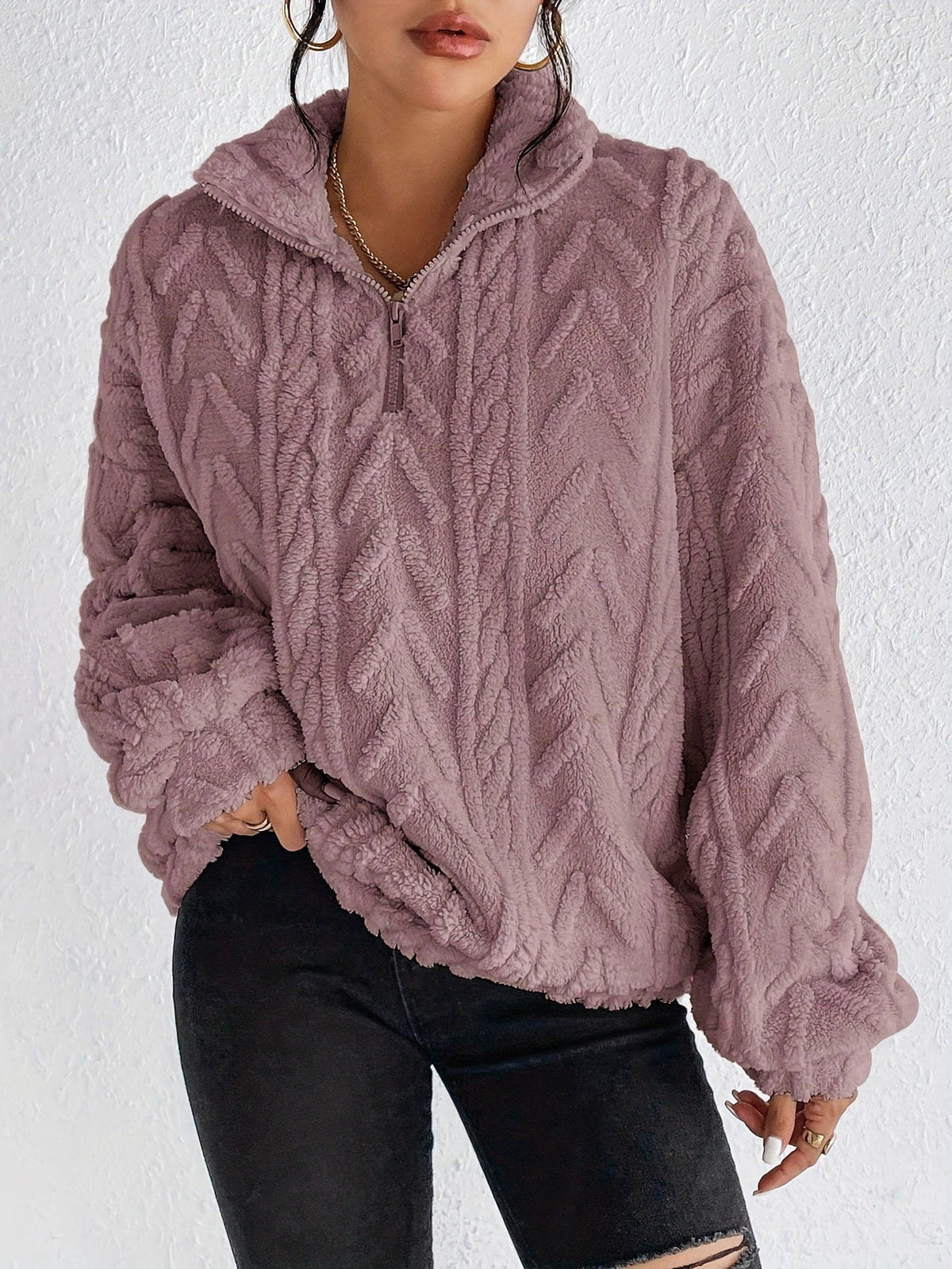 Pullover Damen mit hohem Kragen und Zopfdesign | T&S - 2 - Modeglanz