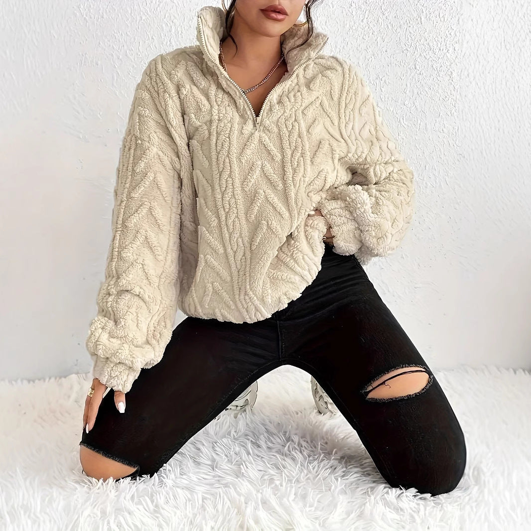 Pullover Damen mit hohem Kragen und Zopfdesign | T&S - 3 - Modeglanz