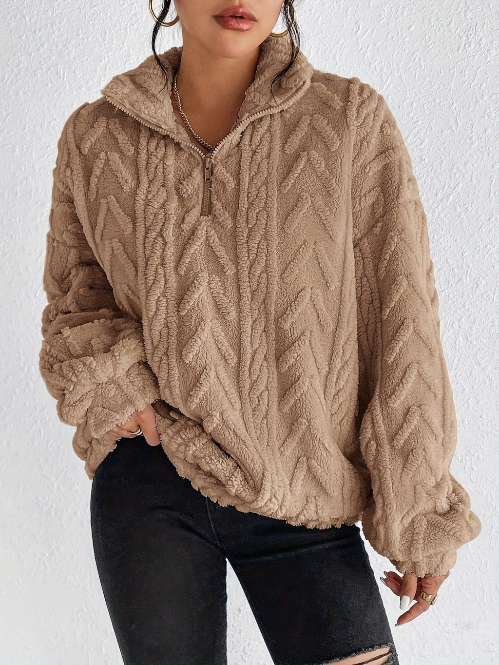 Pullover Damen mit hohem Kragen und Zopfdesign | T&S - 7 - Modeglanz